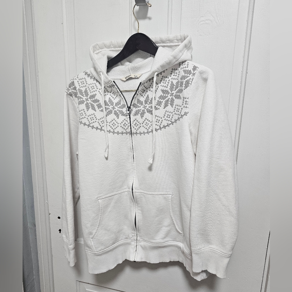 Old Navy Women's White Hooded Top with Gray Pattern